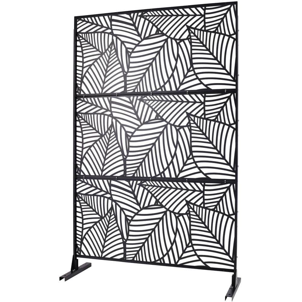 Tidoin 6.3 ft. x 4 ft. Black Steel Freestanding Flat Flat Top Decorative Privacy Screen Metal Fence Panel