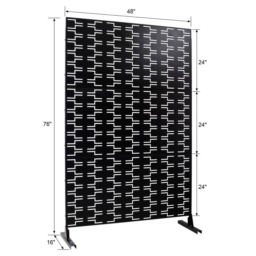 Tidoin 6.3 ft. x 4 ft. Black Steel Freestanding Flat Flat Top Decorative Privacy Screen Metal Fence Panel