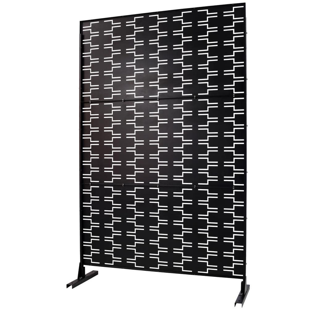 Tidoin 6.3 ft. x 4 ft. Black Steel Freestanding Flat Flat Top Decorative Privacy Screen Metal Fence Panel