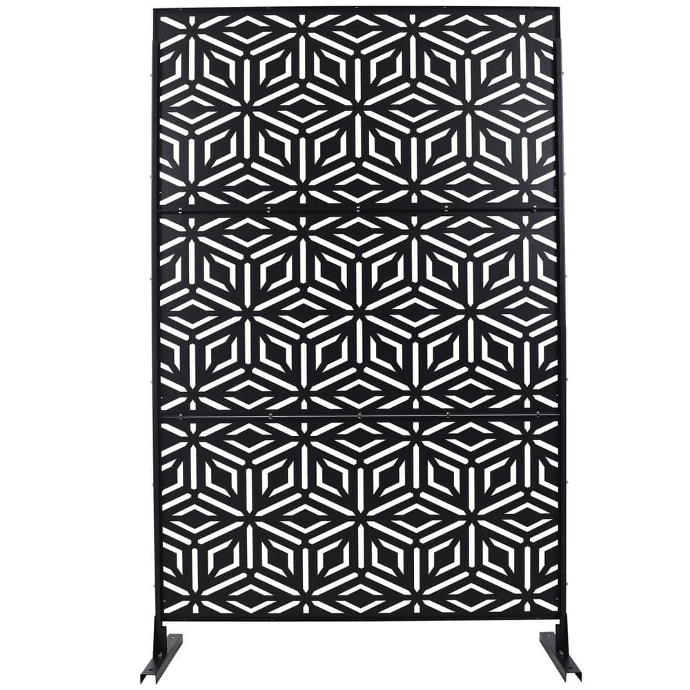 Tidoin 6.3 ft. x 4 ft. Black Steel Freestanding Flat Flat Top Decorative Privacy Screen Metal Fence Panel