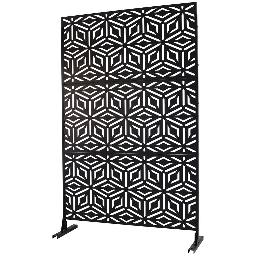 Tidoin 6.3 ft. x 4 ft. Black Steel Freestanding Flat Flat Top Decorative Privacy Screen Metal Fence Panel