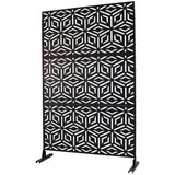 Tidoin 6.3 ft. x 4 ft. Black Steel Freestanding Flat Flat Top Decorative Privacy Screen Metal Fence Panel