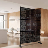 Tidoin 6.3 ft. x 4 ft. Black Steel Freestanding Flat Flat Top Decorative Privacy Screen Metal Fence Panel
