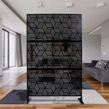 Tidoin 6.3 ft. x 4 ft. Black Steel Freestanding Flat Flat Top Decorative Privacy Screen Metal Fence Panel