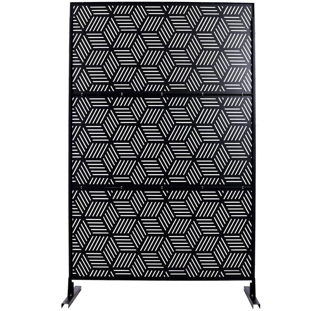 Tidoin 6.3 ft. x 4 ft. Black Steel Freestanding Flat Flat Top Decorative Privacy Screen Metal Fence Panel