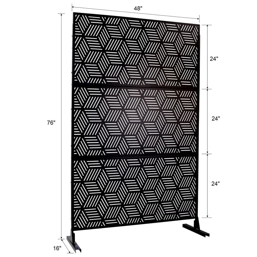 Tidoin 6.3 ft. x 4 ft. Black Steel Freestanding Flat Flat Top Decorative Privacy Screen Metal Fence Panel