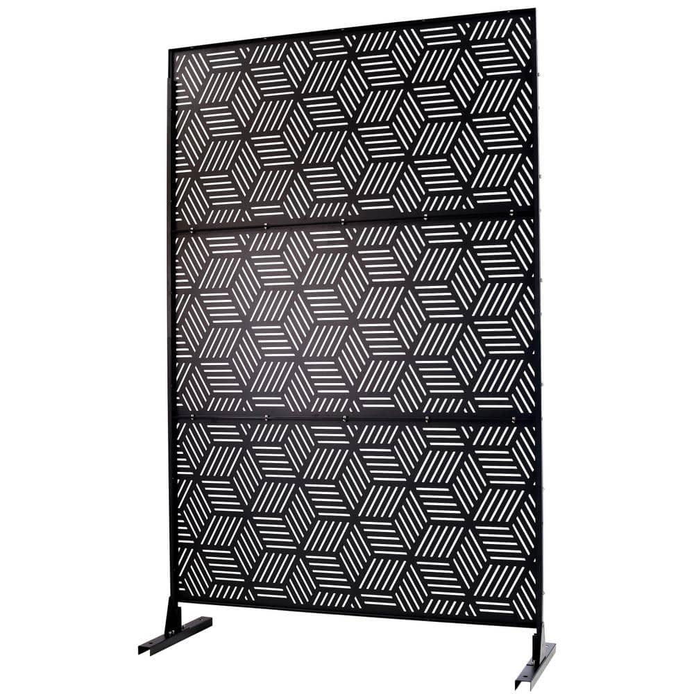 Tidoin 6.3 ft. x 4 ft. Black Steel Freestanding Flat Flat Top Decorative Privacy Screen Metal Fence Panel