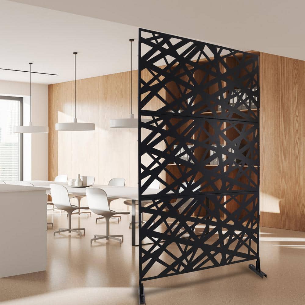 Tidoin 6.3 ft. x 4 ft. Black Steel Freestanding Flat Flat Top Decorative Privacy Screen Metal Fence Panel
