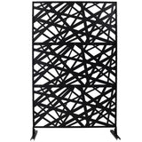 Tidoin 6.3 ft. x 4 ft. Black Steel Freestanding Flat Flat Top Decorative Privacy Screen Metal Fence Panel