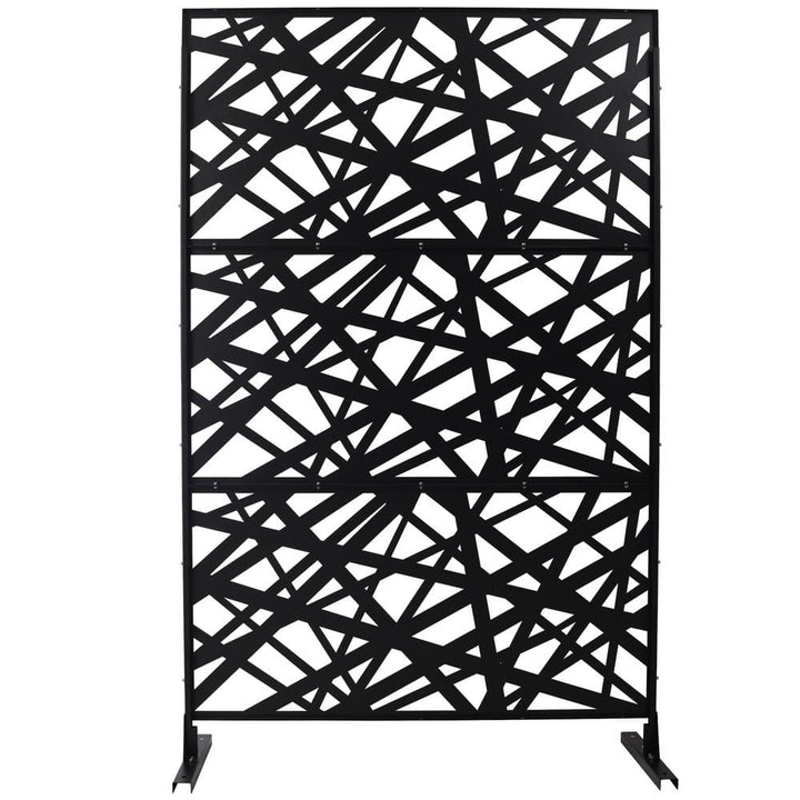 Tidoin 6.3 ft. x 4 ft. Black Steel Freestanding Flat Flat Top Decorative Privacy Screen Metal Fence Panel