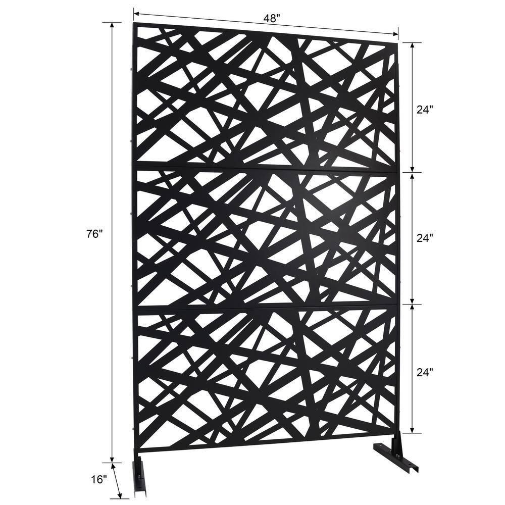 Tidoin 6.3 ft. x 4 ft. Black Steel Freestanding Flat Flat Top Decorative Privacy Screen Metal Fence Panel