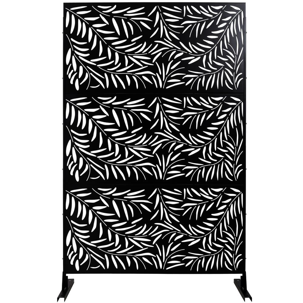 Tidoin 6.3 ft. x 4 ft. Black Steel Freestanding Flat Flat Top Decorative Privacy Screen Metal Fence Panel