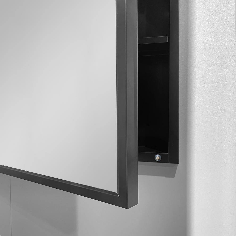 Tileon 30 in. W x 26 in. H Rectangular Black Metal Wall Mount or Recessed Medicine Cabinet with Mirror