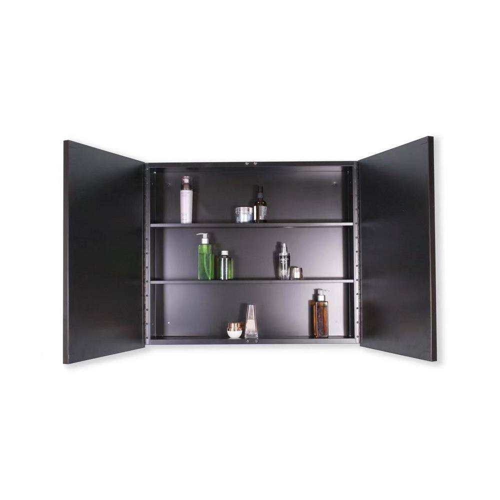 Tileon 30 in. W x 26 in. H Rectangular Black Metal Wall Mount or Recessed Medicine Cabinet with Mirror