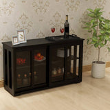 Tileon Black Kitchen Storage Cabinet Stand Cupboard With Glass Door (41.93 in. x 13.99 in. x 24.61 in.)