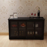 Tileon Black Kitchen Storage Cabinet Stand Cupboard With Glass Door (41.93 in. x 13.99 in. x 24.61 in.)
