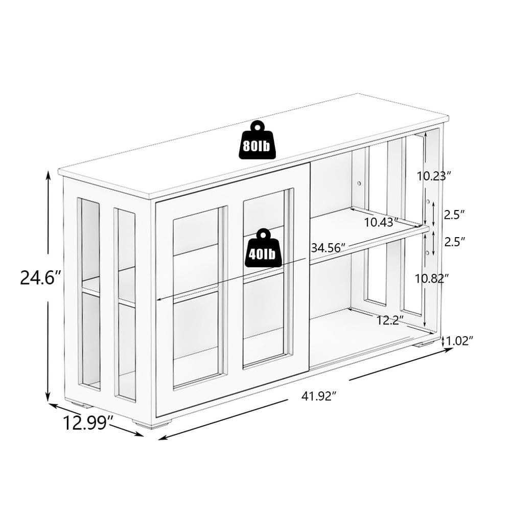 Tileon Black Kitchen Storage Cabinet Stand Cupboard With Glass Door (41.93 in. x 13.99 in. x 24.61 in.)