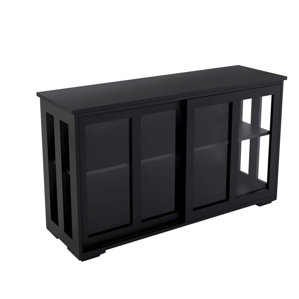 Tileon Black Kitchen Storage Cabinet Stand Cupboard With Glass Door (41.93 in. x 13.99 in. x 24.61 in.)