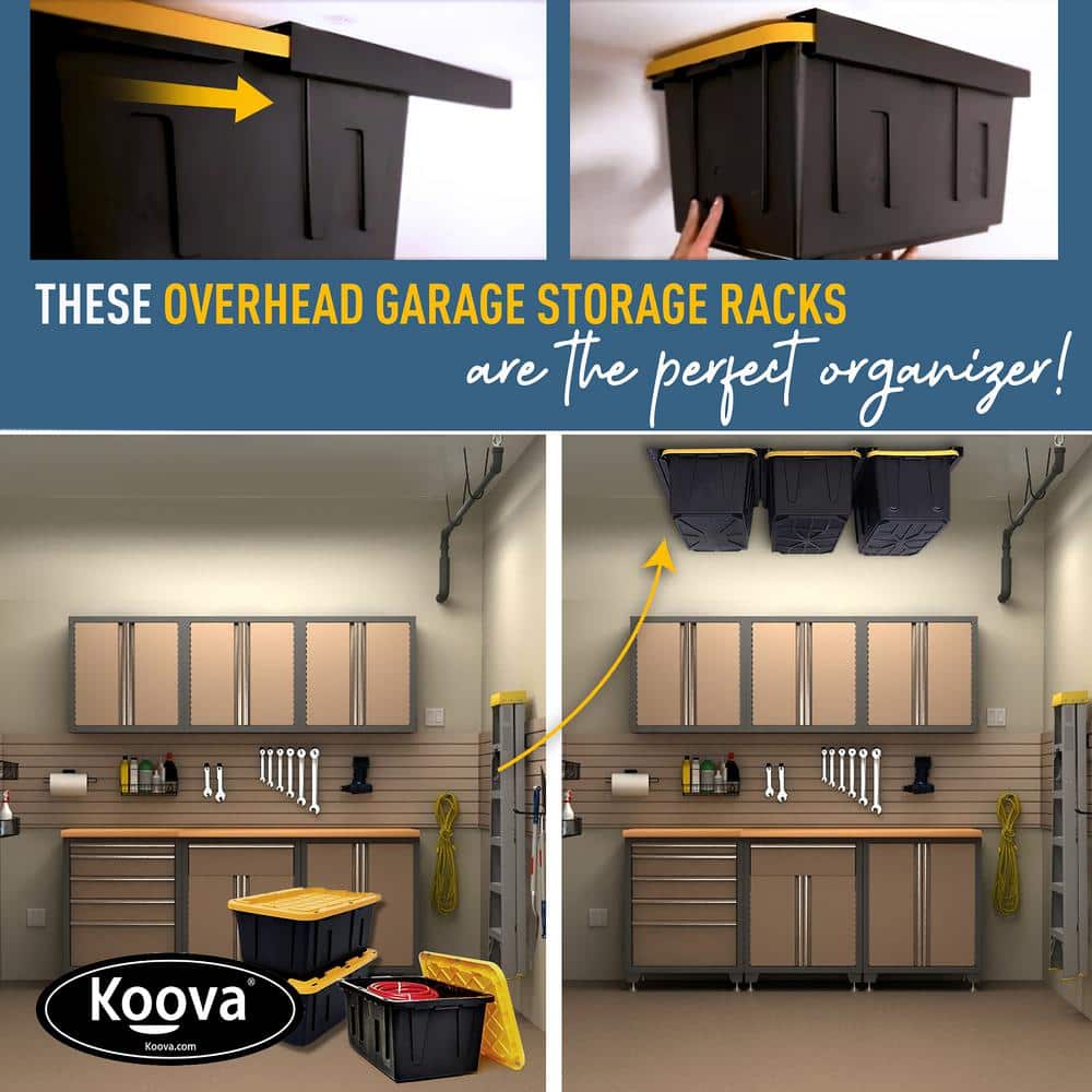KOOVA 3 in. W x 2 in. H x  26 in. D Three Bin Rack Adjustable Height Garage Ceiling Mounted Storage Unit Black