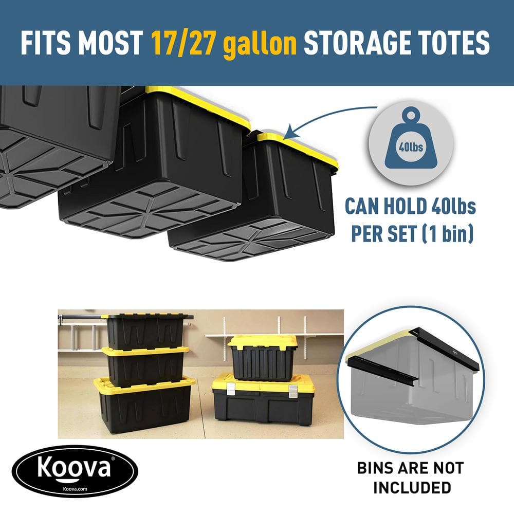 KOOVA 3 in. W x 2 in. H x  26 in. D Three Bin Rack Adjustable Height Garage Ceiling Mounted Storage Unit Black