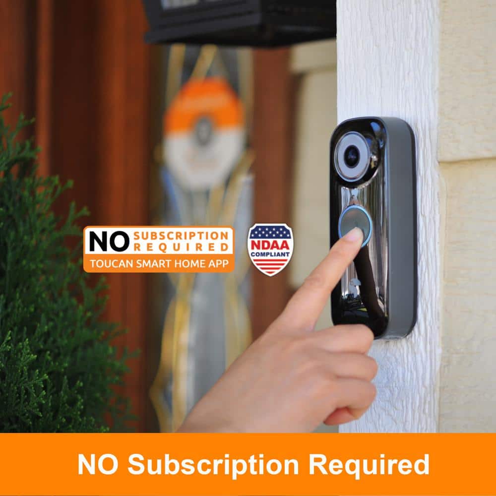 Toucan Wireless Video Doorbell Pro Includes Wireless Doorbell Chime Night Vision Wi-Fi IP56 Weather Resistant Black