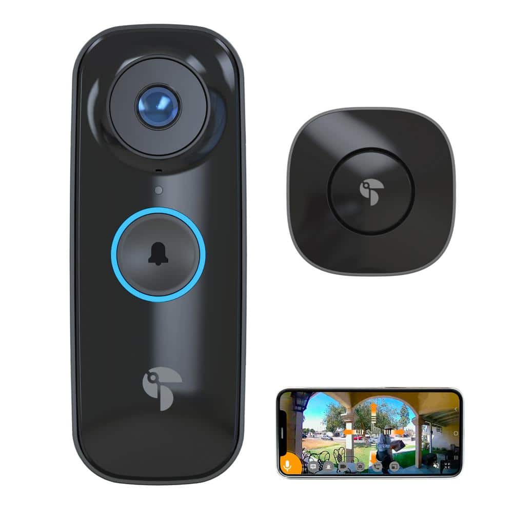 Toucan Wireless Video Doorbell Pro Includes Wireless Doorbell Chime Night Vision Wi-Fi IP56 Weather Resistant Black