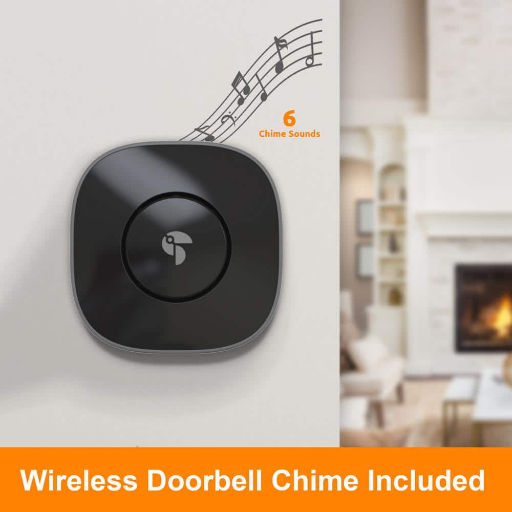 Toucan Wireless Video Doorbell Pro Includes Wireless Doorbell Chime Night Vision Wi-Fi IP56 Weather Resistant Black