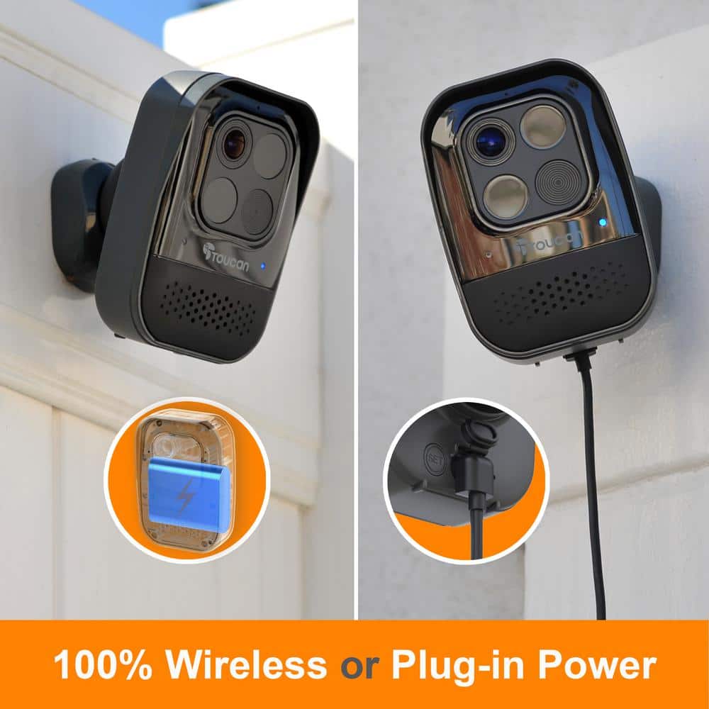 Toucan Pro Wireless Outdoor Smart Battery Operated Security Camera Wi-Fi Night Vision 2-Way Talk Live View - Black