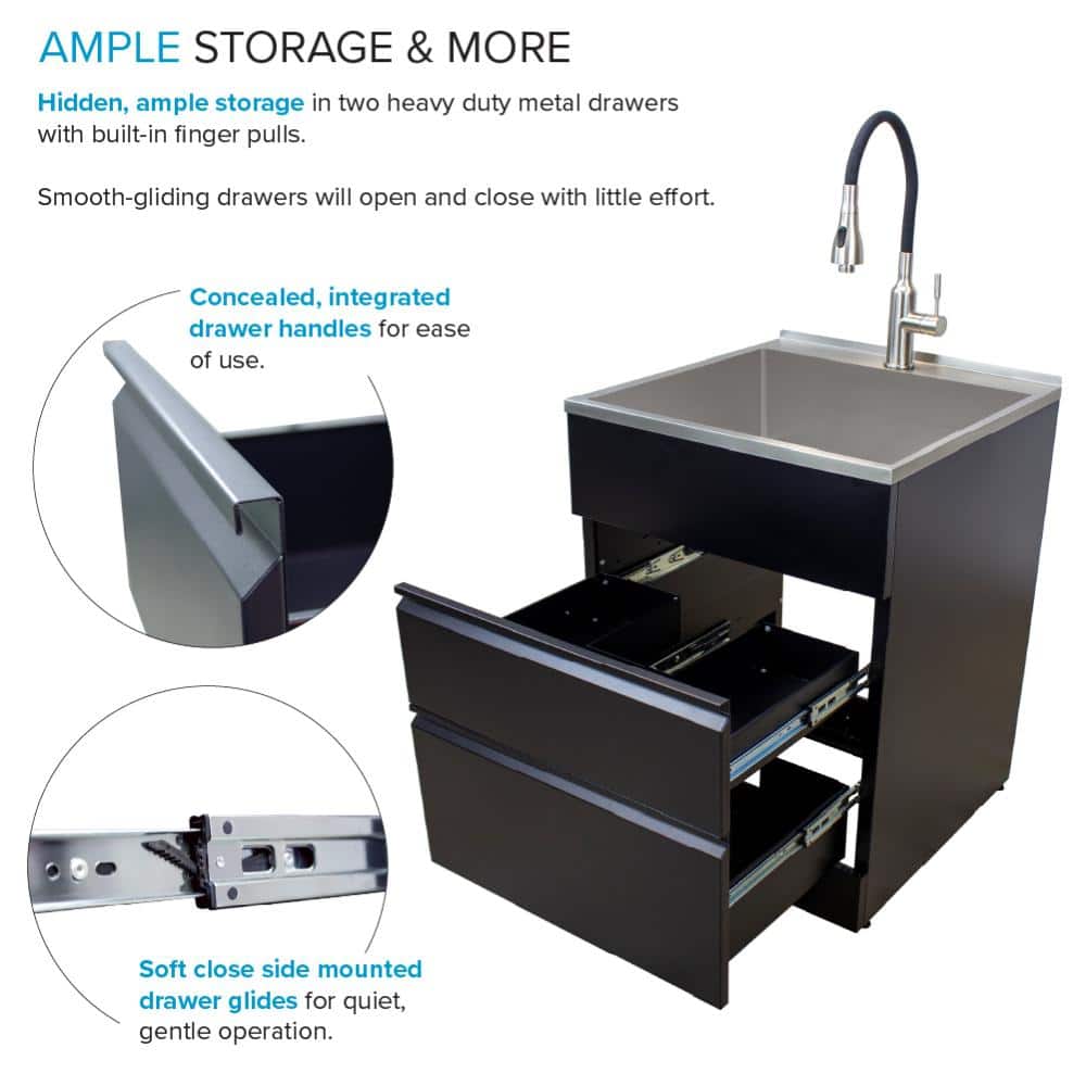 Transolid All-in-One Metal Laundry Sink and Cabinet - Black, 44.8 x 22 x 35 in.