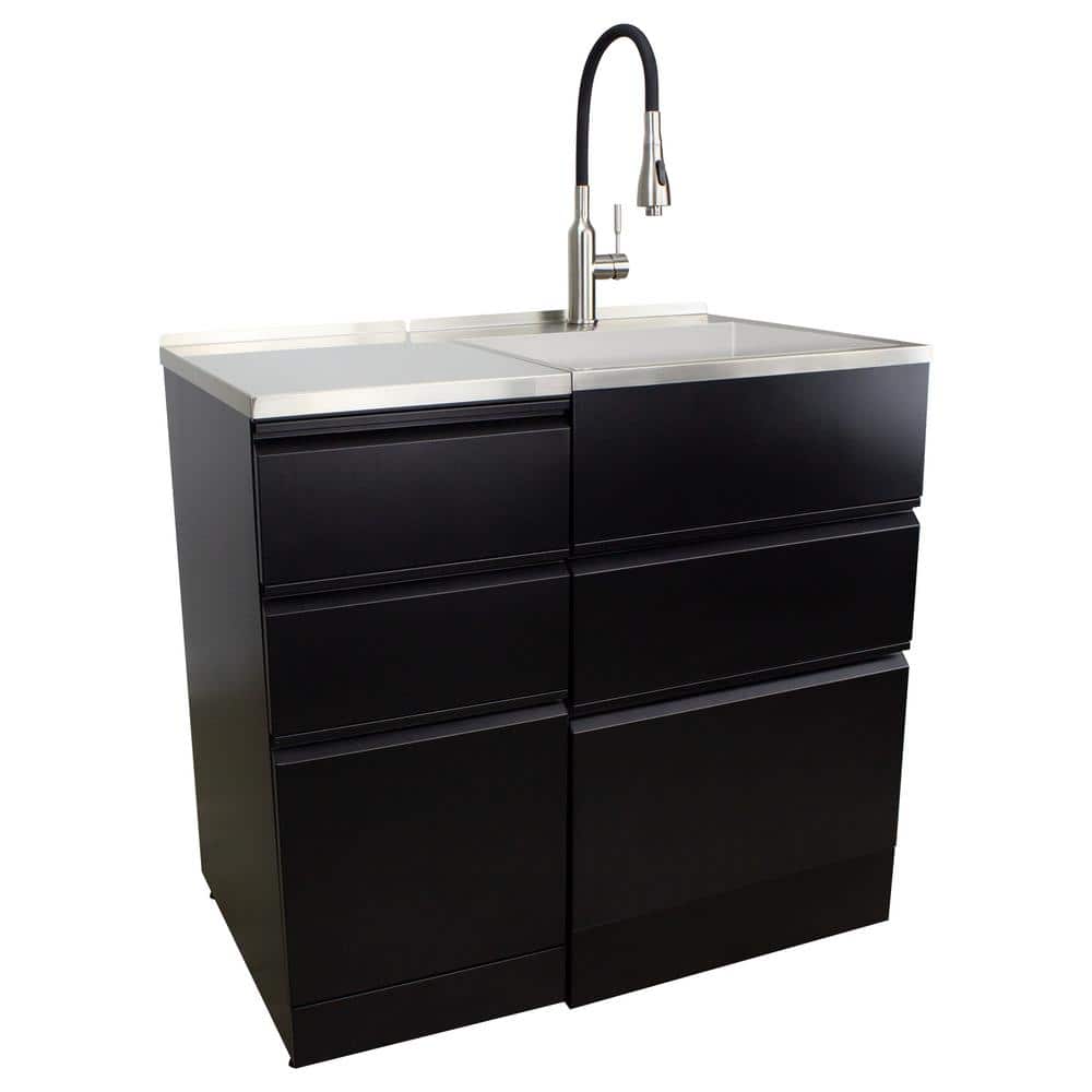 Transolid All-in-One Metal Laundry Sink and Cabinet - Black, 44.8 x 22 x 35 in.