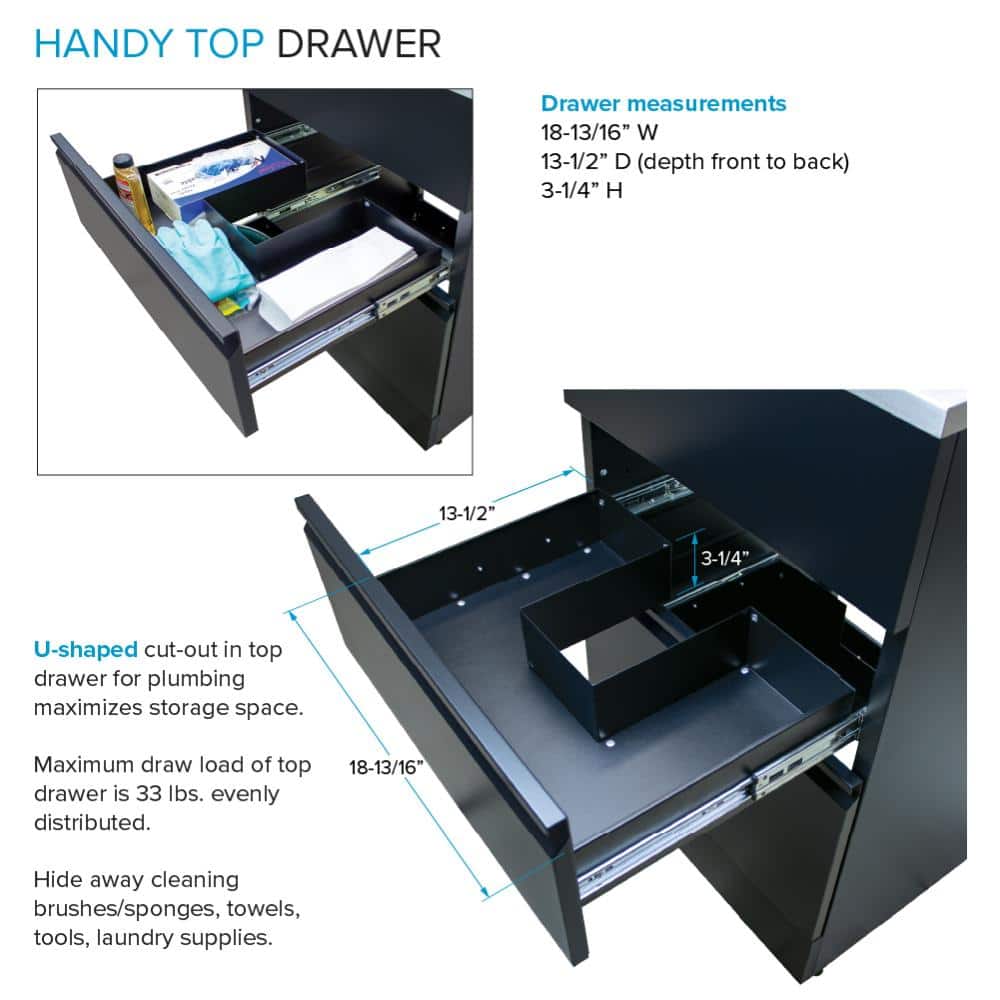 Transolid All-in-One Metal Laundry Sink and Cabinet - Black, 44.8 x 22 x 35 in.
