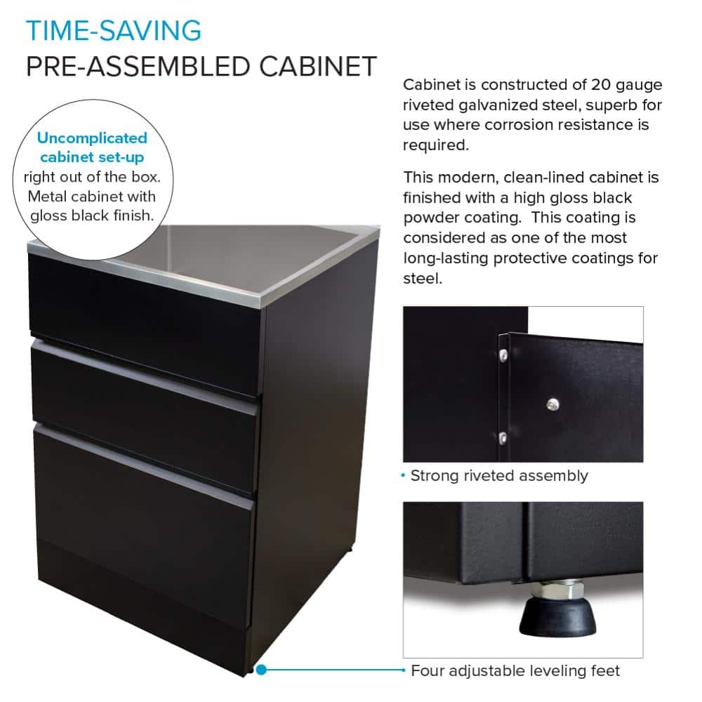 Transolid All-in-One Metal Laundry Sink and Cabinet - Black, 44.8 x 22 x 35 in.