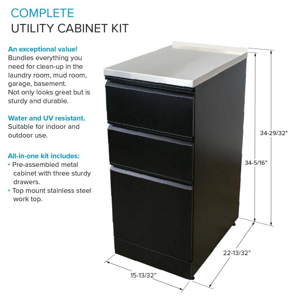 Transolid All-in-One Metal Laundry Sink and Cabinet - Black, 44.8 x 22 x 35 in.