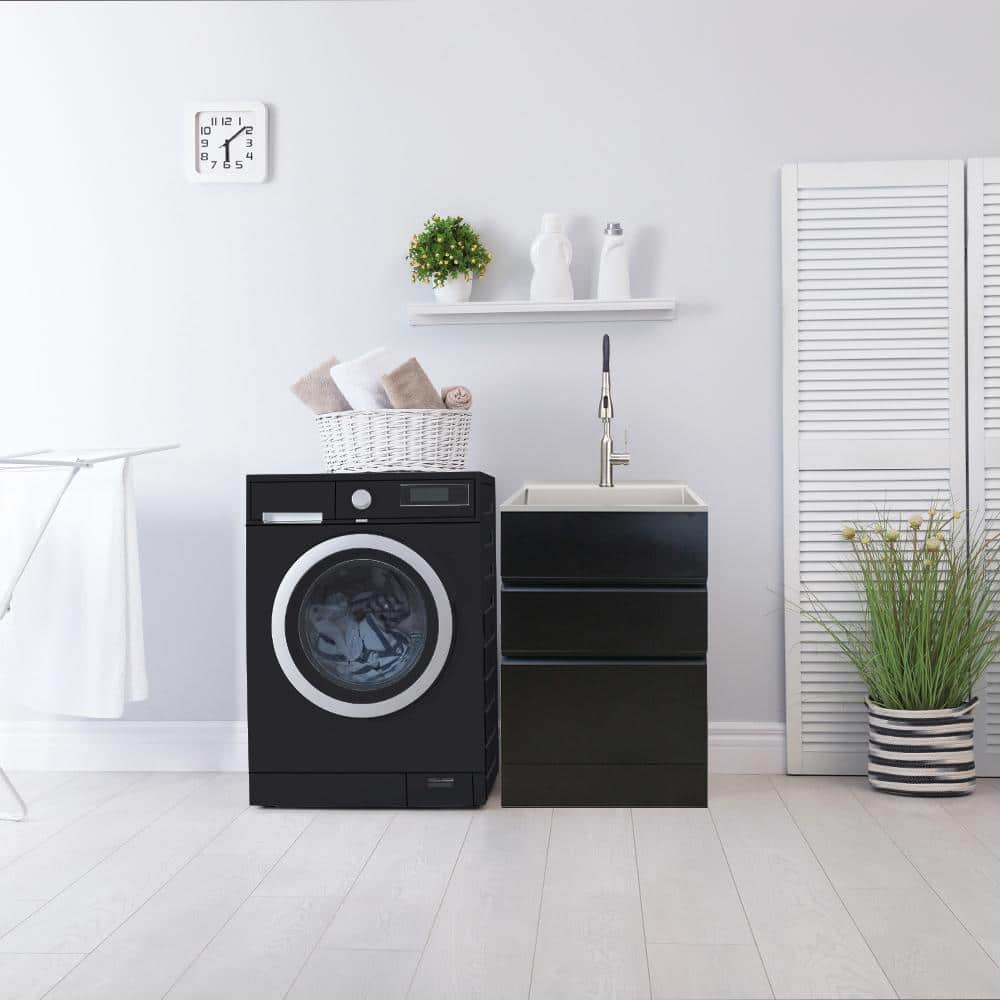 Transolid All-in-One 22 in. x 22 in. x 35 in. Metal Drop-In Laundry/Utility Sink and Cabinet in Black
