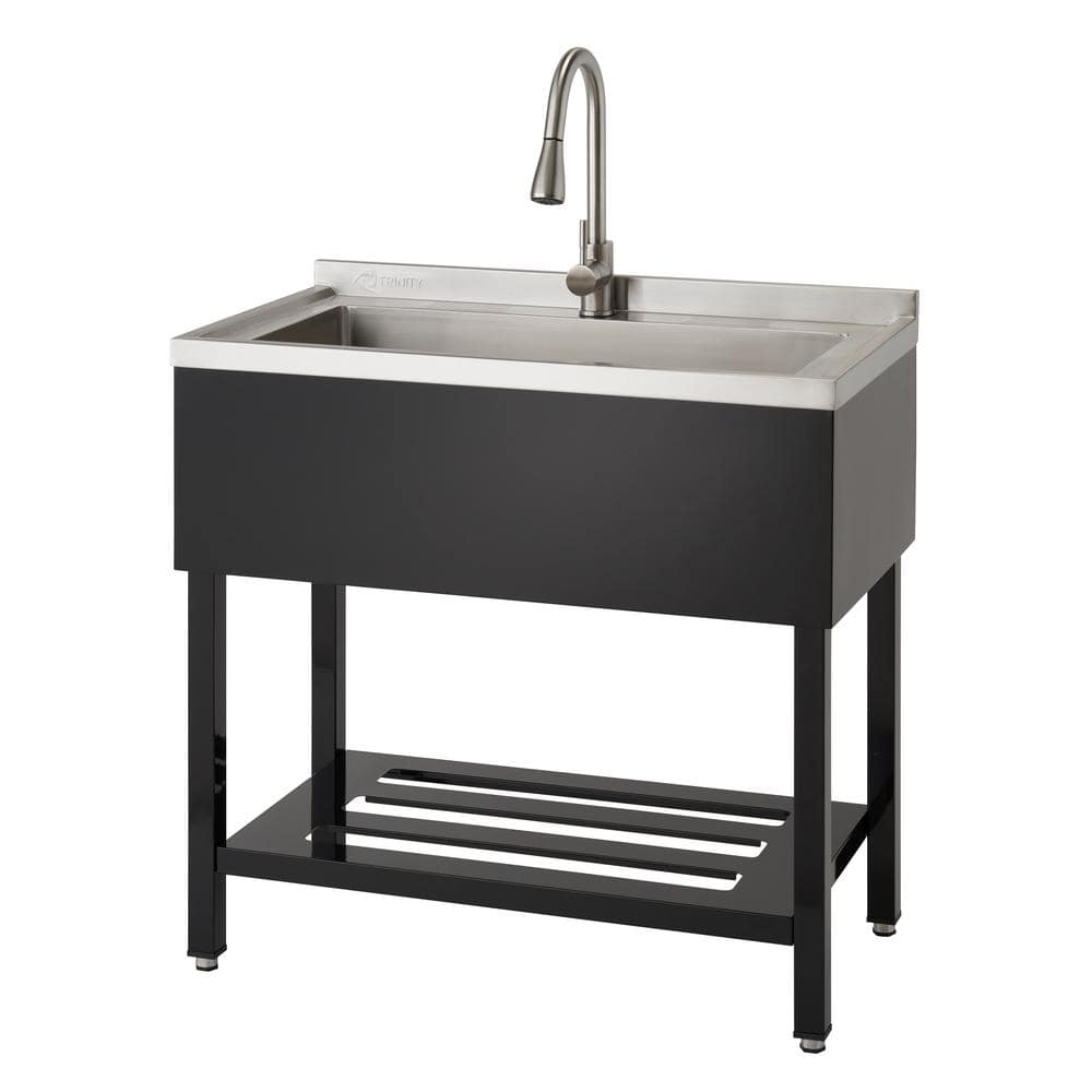 TRINITY 16-Gauge Stainless Steel Freestanding Utility Sink with Pull-Out Faucet