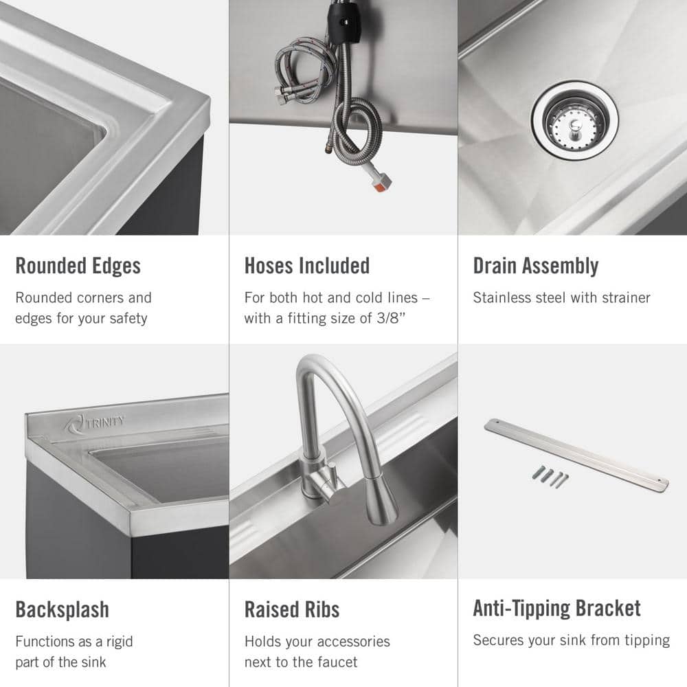 TRINITY 16-Gauge Stainless Steel Freestanding Utility Sink with Pull-Out Faucet