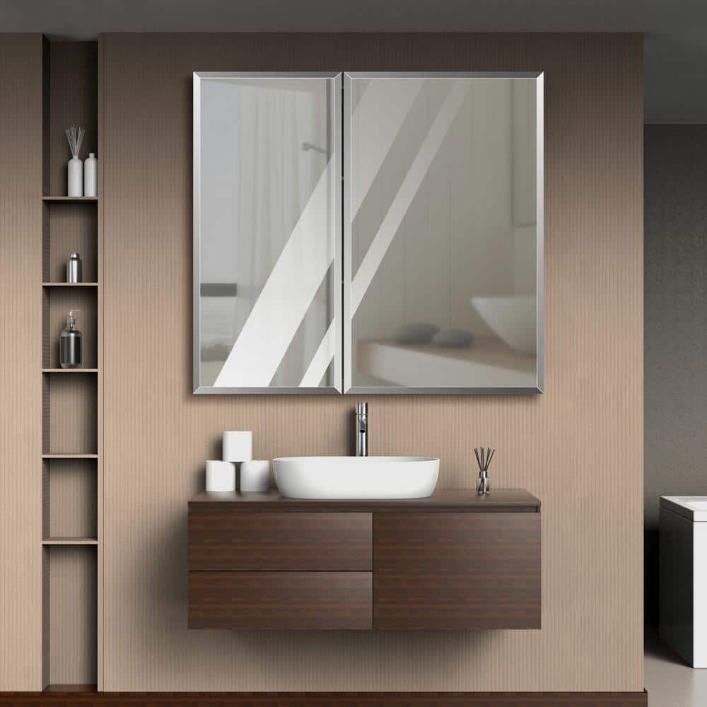 tunuo 30 in. W x 26 in. H Rectangular Recessed Aluminum Medicine Cabinet with Mirror in Black