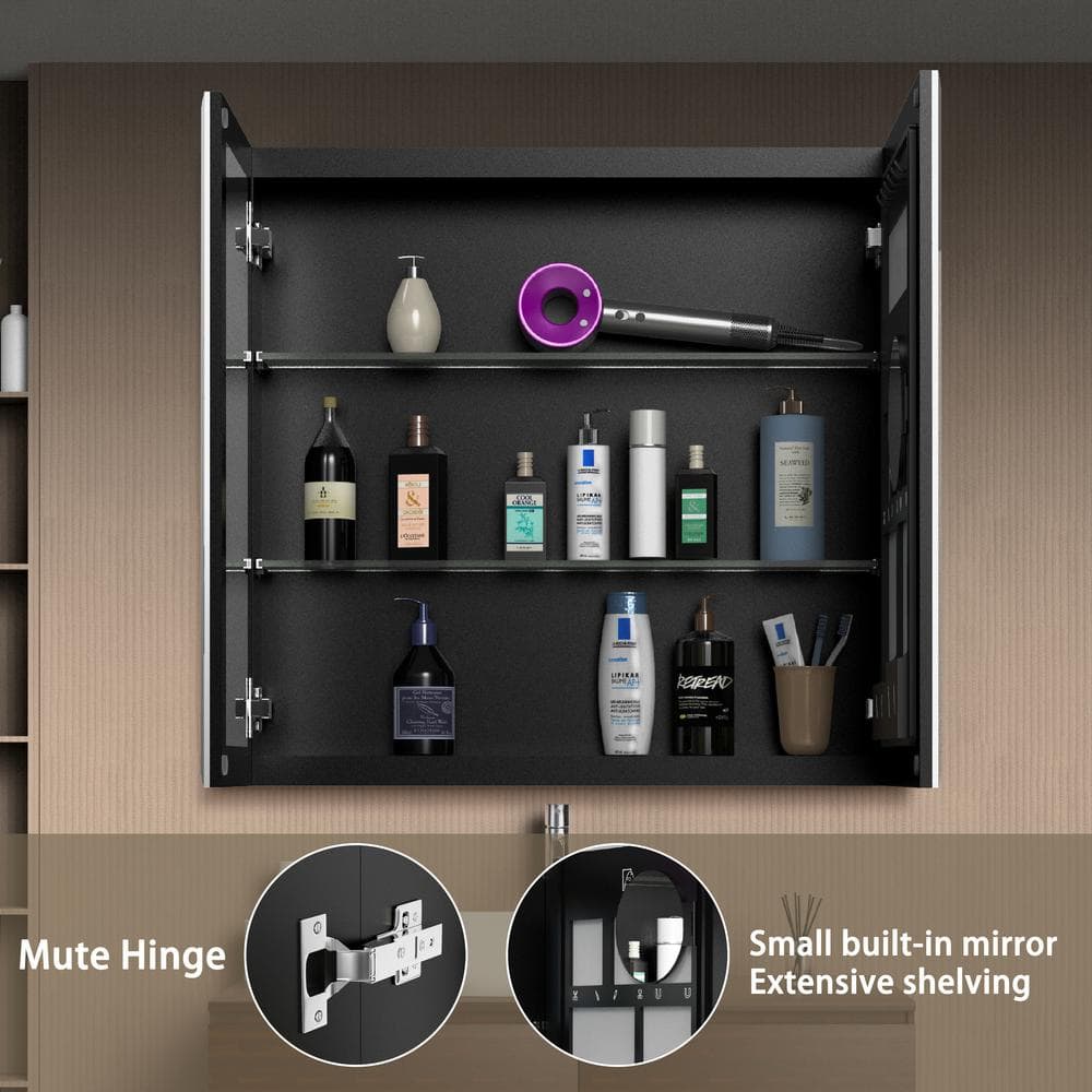 tunuo 30 in. W x 26 in. H Rectangular Recessed Aluminum Medicine Cabinet with Mirror in Black