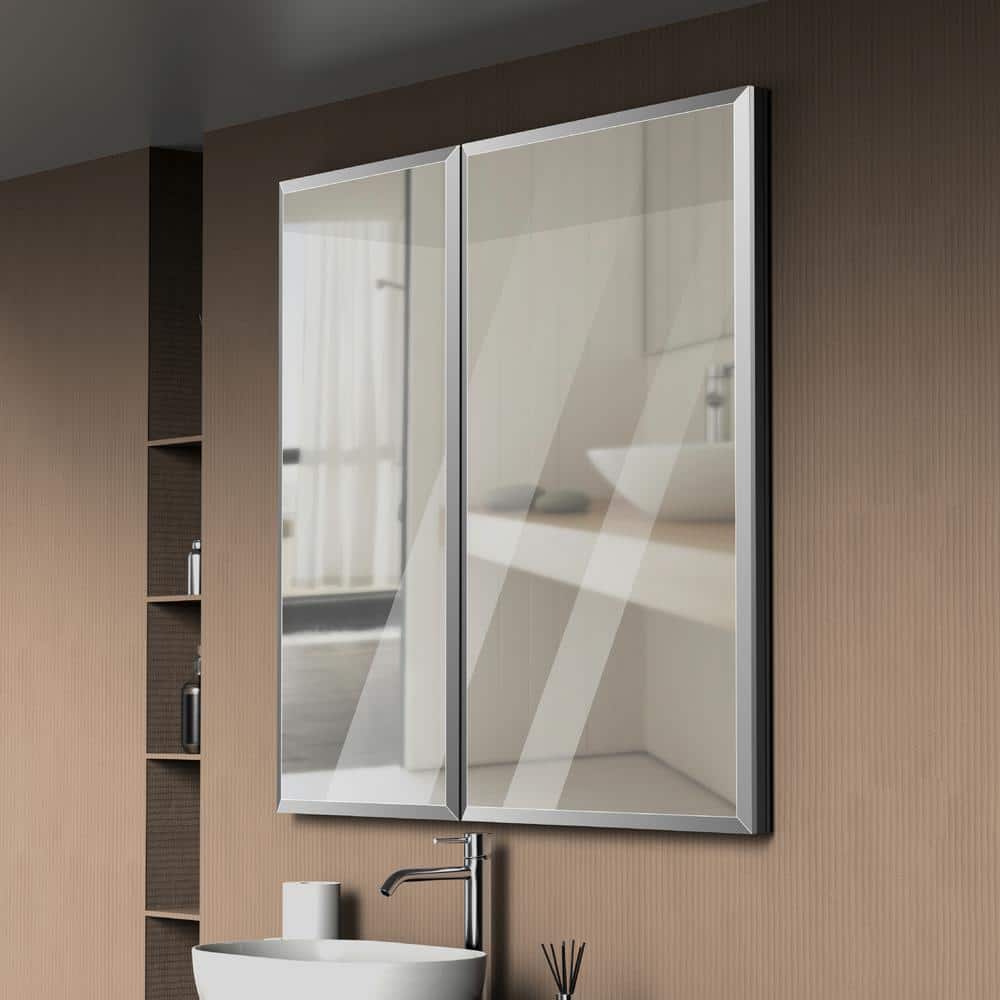 tunuo 30 in. W x 26 in. H Rectangular Recessed Aluminum Medicine Cabinet with Mirror in Black