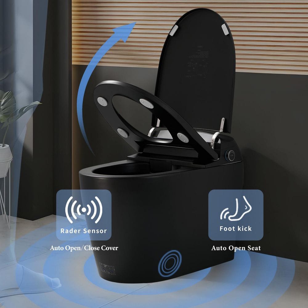 UPIKER 12-in-1 Elongated Bidet Toilet in Black with Heated Seat and Auto Flush