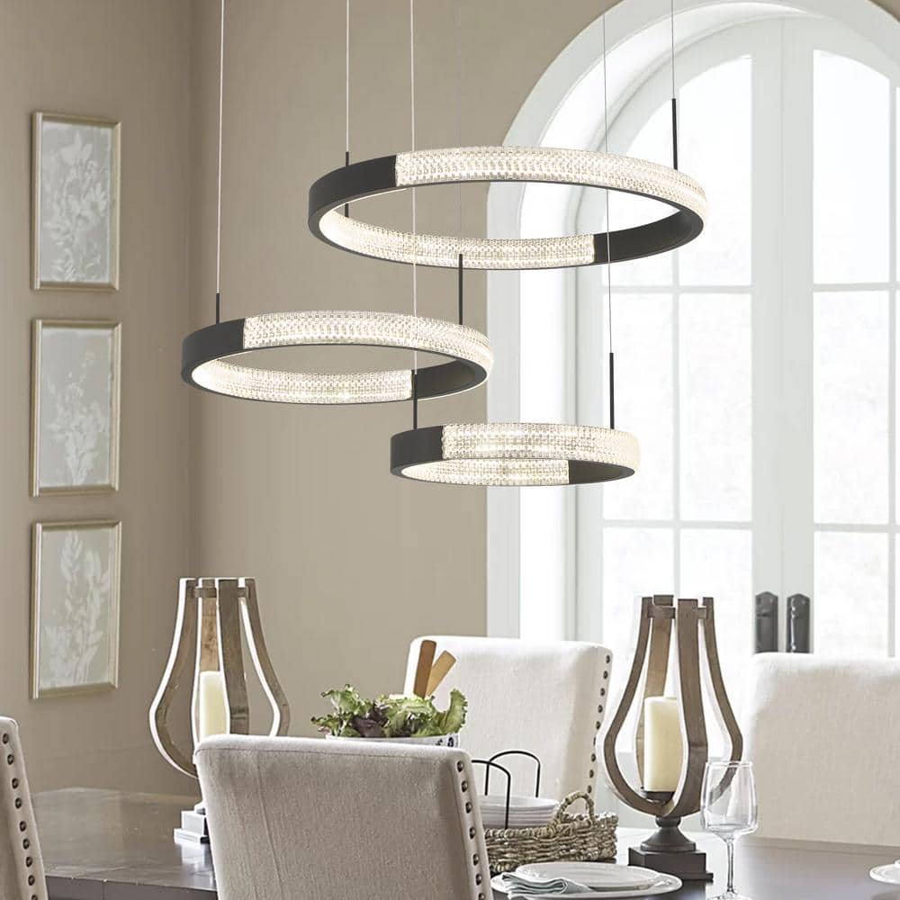 Vanity Art 3-Light Statement Tiered Integrated LED Black Chandelier