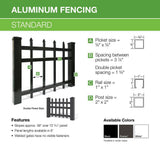 Veranda Freeport Standard-Duty 4.5 ft. x 6 ft. Black Aluminum Framed Pre-Assembled Double Picket Fence Panel
