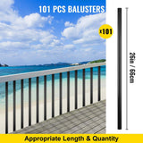 VEVOR 26 in. x 0.75 in. Deck Balusters Metal Deck Spindles Circle Staircase Baluster Aluminum Alloy Deck Railing (101-Pack)