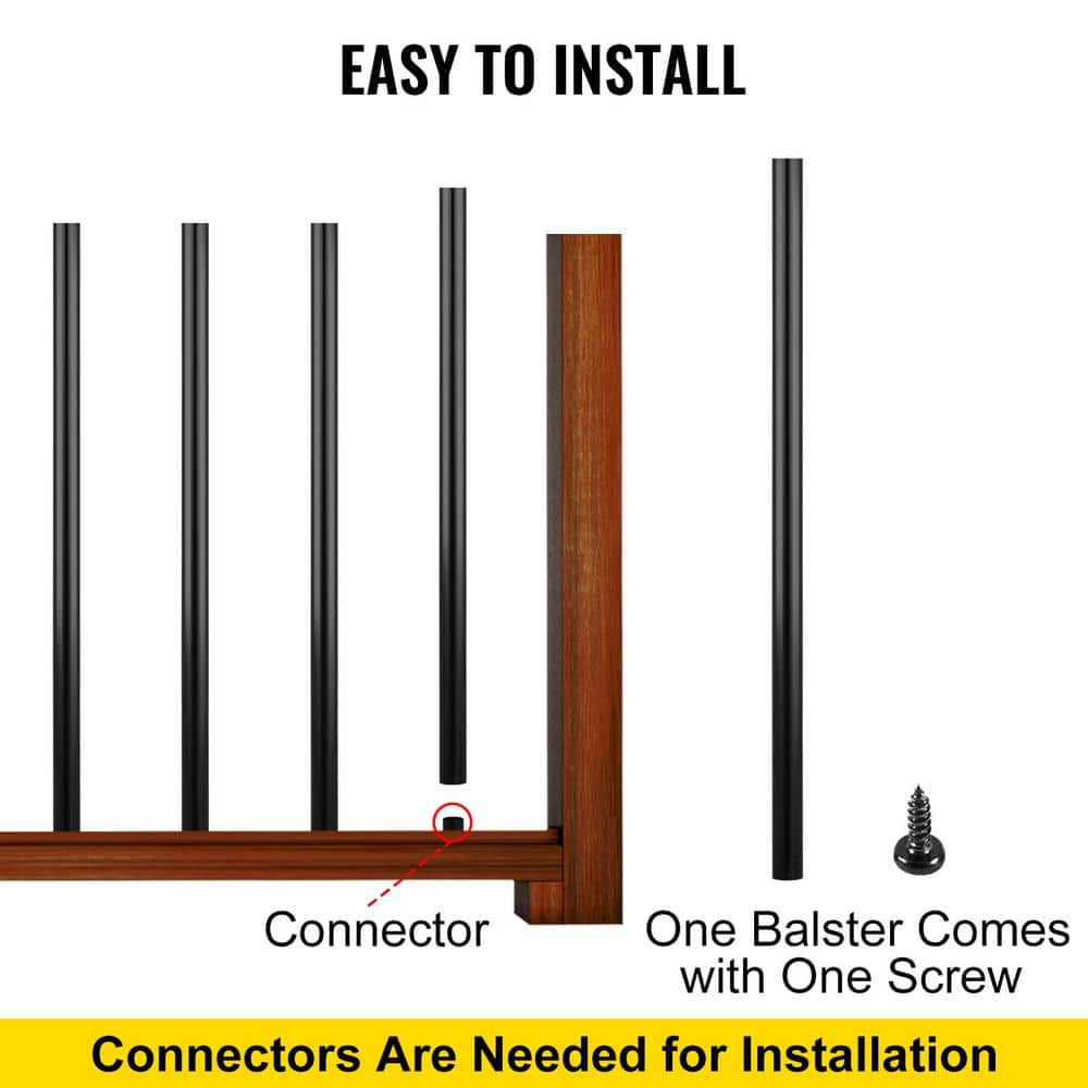 VEVOR 32 in. x 0.75 in. Deck Balusters Metal Deck Spindles Circle Staircase Baluster Aluminum Alloy Deck Railing (51-Pack)