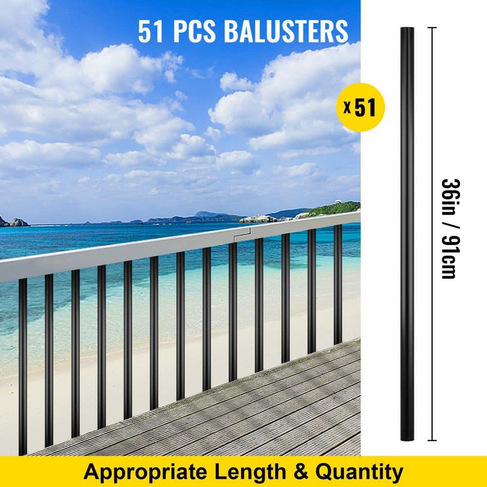 VEVOR 36 in. x 0.75 in. Deck Balusters Metal Deck Spindles Circle Staircase Baluster Aluminum Alloy Deck Railing (51-Pack)