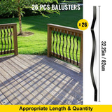 VEVOR 32.25 in. x 1 in. Deck Balusters Staircase Baluster Staircase Iron Baluster Wave Arc Baluster for Outdoor (26-Pack)