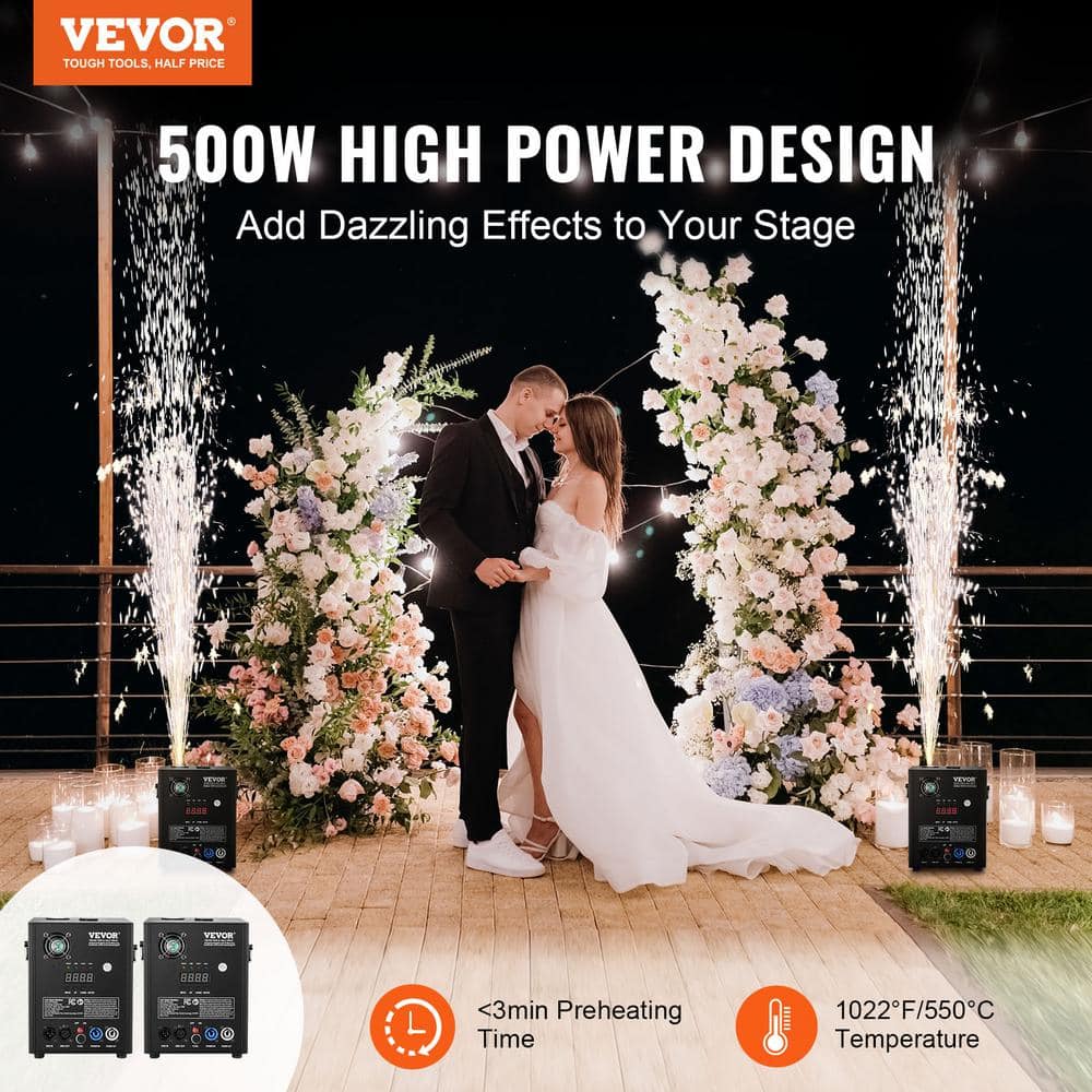 VEVOR Cold Spark Firework Machine x2 500 W 6.6-13 ft. Stage DJ Wedding Event Party