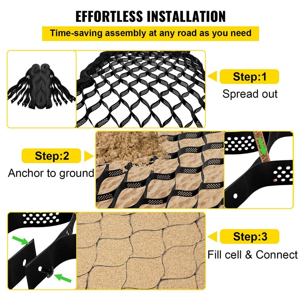 VEVOR Geocell Ground Grid 25 ft. x 9.5 ft. x 3 in. Geo Grid Driveway 108 sq. ft. Ground Grid Paver for Landscaping