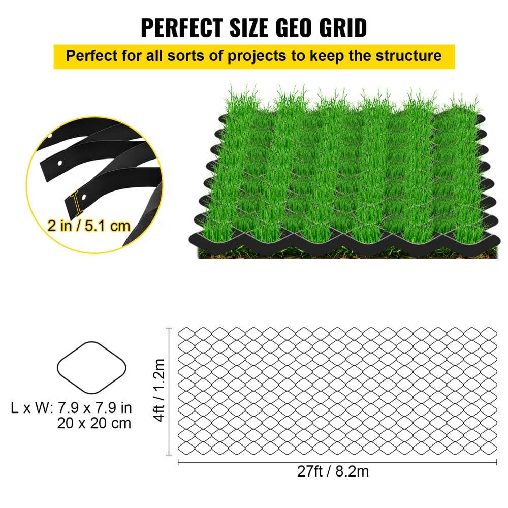 VEVOR Ground Grid 1885 lb. per sq. ft. Load Weed Barrier 2 in. Depth Patio Pavers 27 x 4 ft. Ground Stabilization Grid for DIY