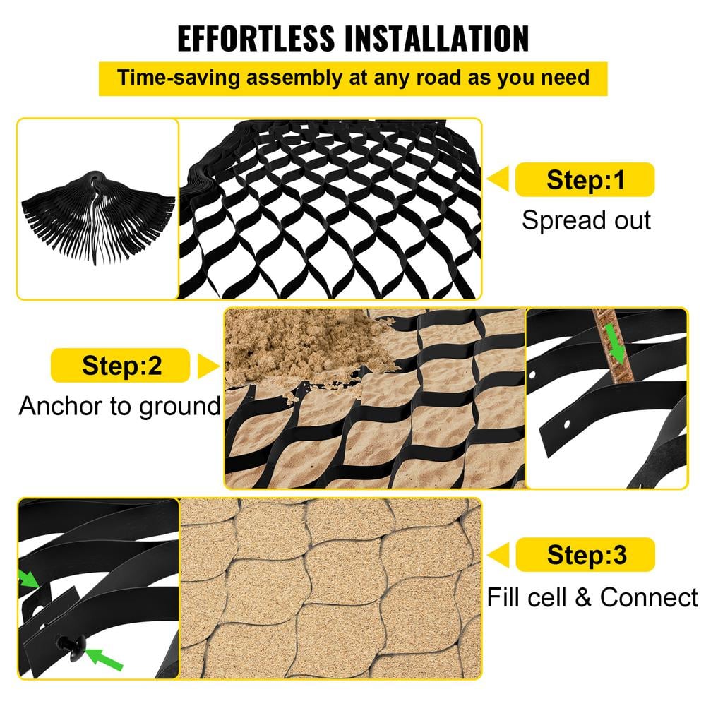 VEVOR Gravel Grid 9 ft. W x 17 ft. L x 2 in. H Geocell Ground Grid 1885 LBS Per Sq Patio Ground Grid Paver for Slope Driveways